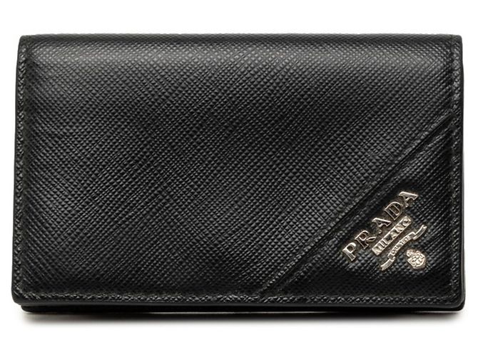 Prada Visitenkartenetui aus schwarzem Saffiano-Leder