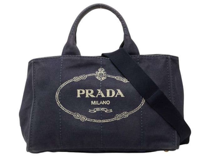 Prada Triangle Logo Plate Canapa Medium Handbag Navy blue
