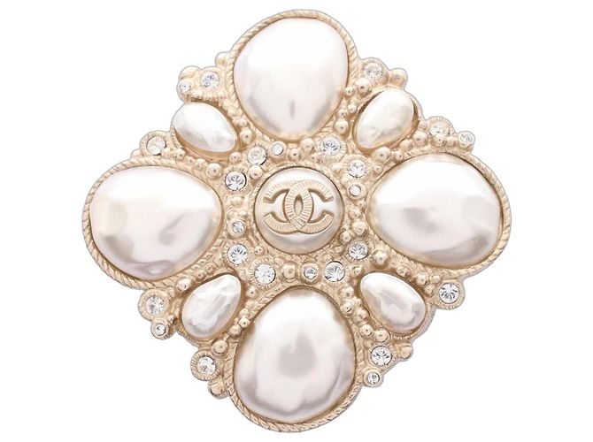 Spilla Quadrata Chanel Coco Mark Bianco D'oro