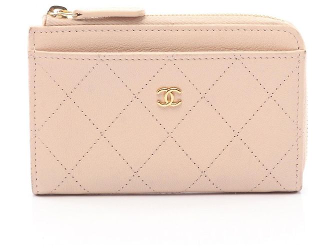 Porta-cartões em couro rosa Chanel