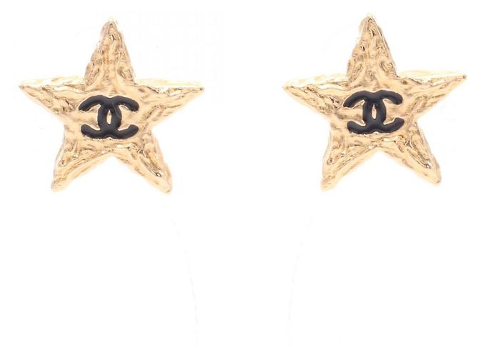 Brincos Chanel Coco Mark Star B24P Preto Dourado