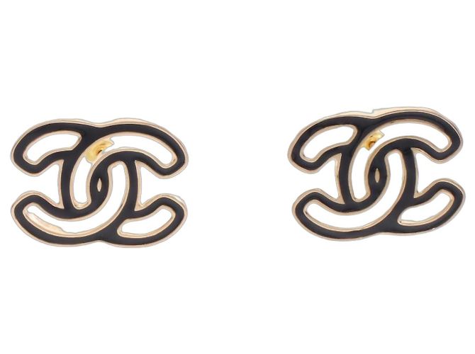 Chanel B24A Coco Mark Stud Earrings Black Golden