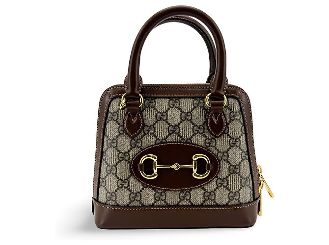 Gucci Horsebit 1955 Top Handle GG Coated Canvas with Leather Mini Marrom