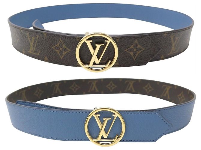 NEU LOUIS VUITTON LV CIRCLE WENDELGÜRTEL LEINWAND & LEDER 85 BLAU