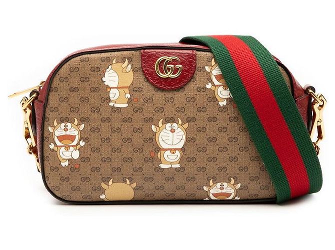 Gucci Mini GG Supreme Schultertasche mit Kette Braun