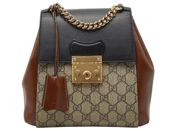 Gucci GG Supreme Padlock Backpack Brown Beige