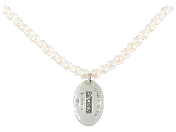 Tiffany & Co Collana di perle Tiffany Oval Tag in argento 925