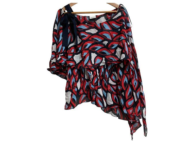 Blusa Off-Shoulder Trasparente Stampata PINKO Rosso