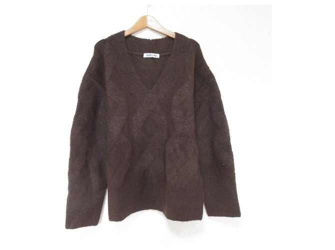 Autre Marque Babylone Cable V-Neck Wool Pullover Brown