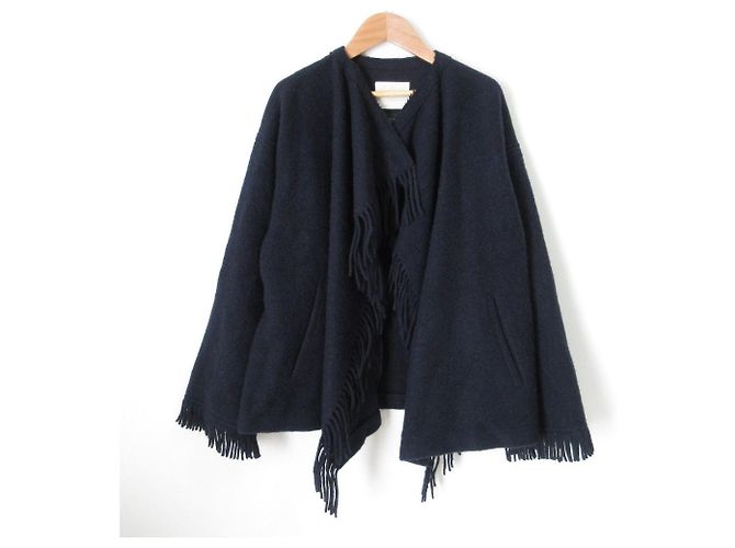 Autre Marque Abrigo de lana con flecos Plage MANTECO Azul Azul marino