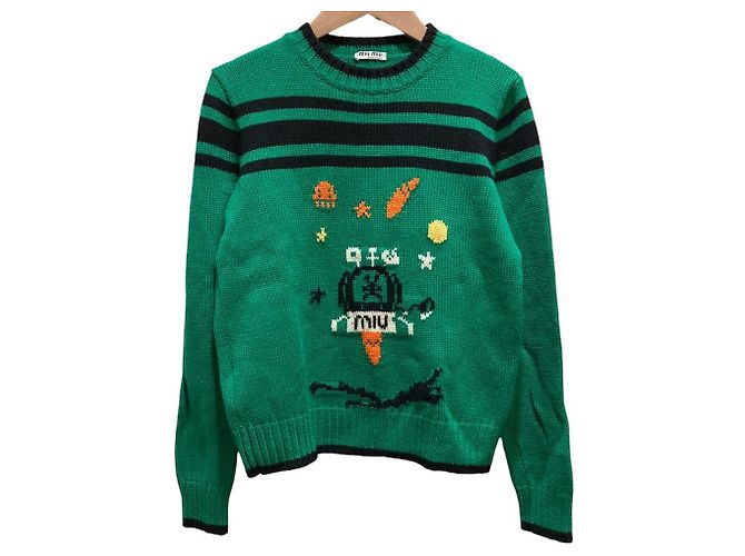 Miu Miu Jacquard-Wollstrickpullover Schwarz Grün