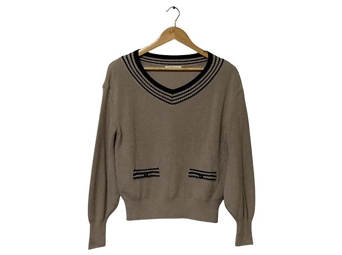 Autre Marque Rene V-Ausschnitt Strickpullover Braun Schwarz
