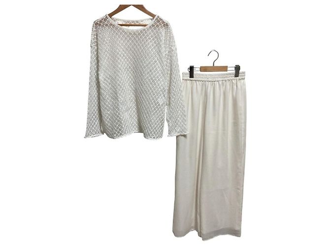 Autre Marque Simplicite Spitzen-Langarmshirt und transparente Hose 2-Way-Set Weiß