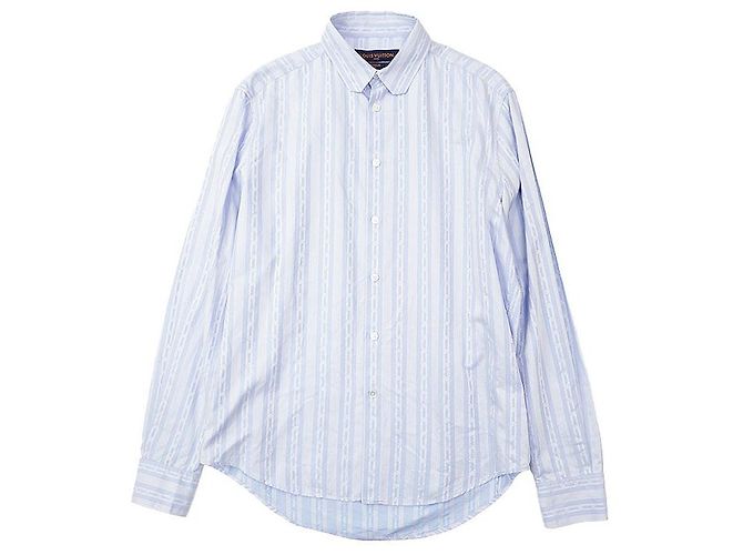 Camicia in cotone a righe con catena logo LV Louis Vuitton Blu