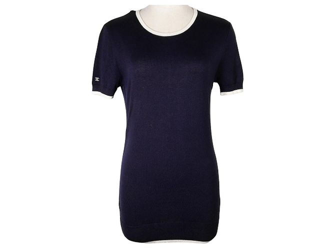 Chanel Cotton Knit Top Blue Navy blue