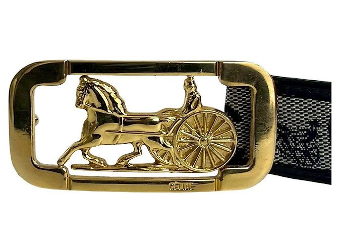 Céline Celine Leather Canvas Belt Blue Navy blue