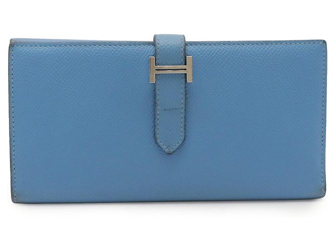 Hermès Béarn 2PLIS VEAU EPSOM Long Wallet Blue