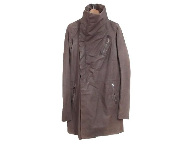 Rick Owens Hun Coat Leather Coat Marrone