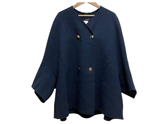 S Max Mara EMILIE Wool Collarless Jacket Blue Navy blue