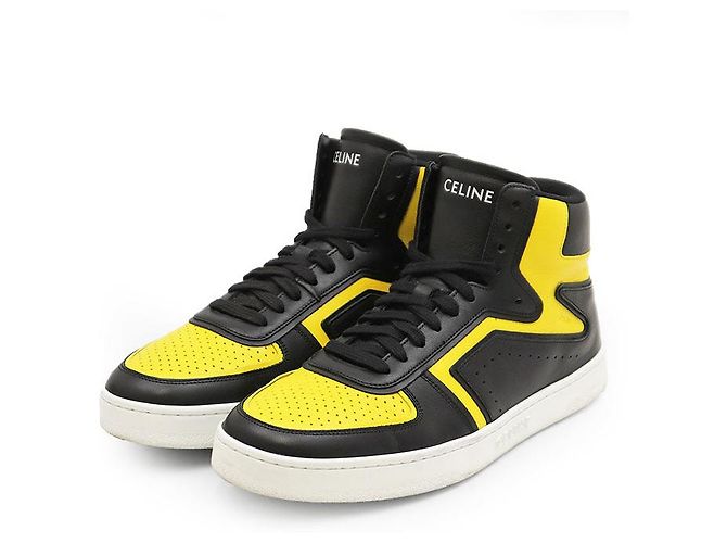 Céline Celine CT-01 Leder-Sneaker Schwarz Gelb