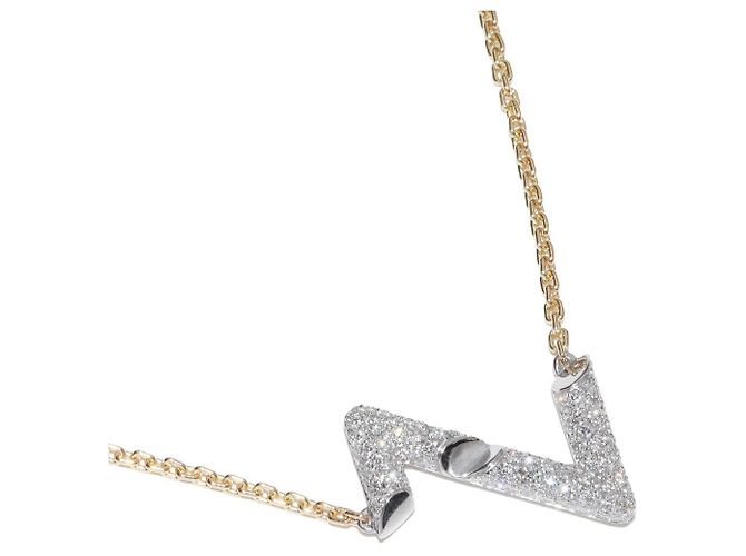 Collana Louis Vuitton LV Volt Upside Down K18WG K18YG Diamanti D'oro