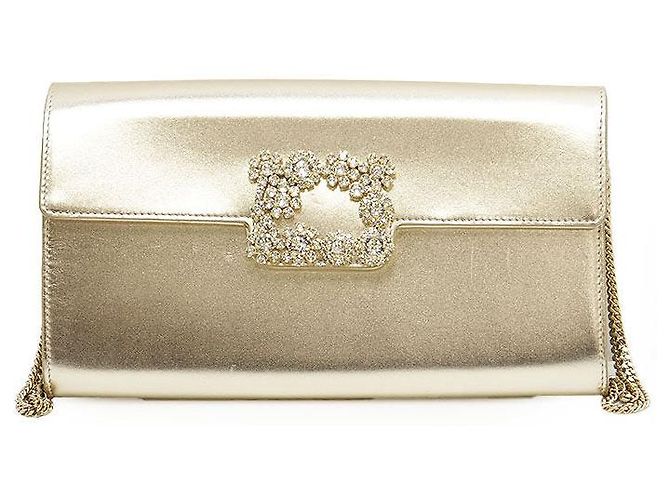 Clutch Roger Vivier Efflorescence em cetim e couro Dourado