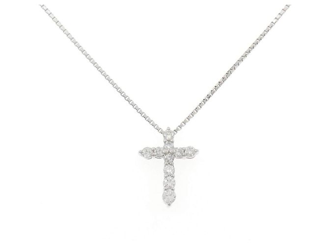 Autre Marque Collar de Cruz de Platino y Diamantes Plata