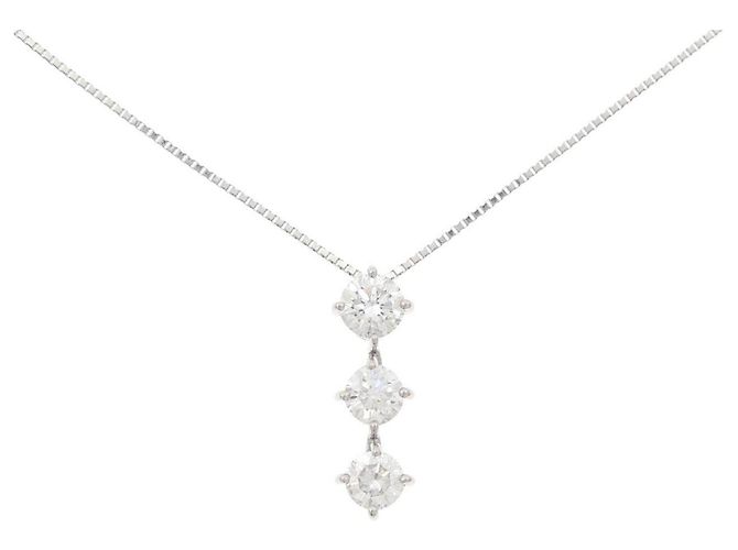 Autre Marque Pt900 Pt850 Drei-Stein-Diamantcollier Silber