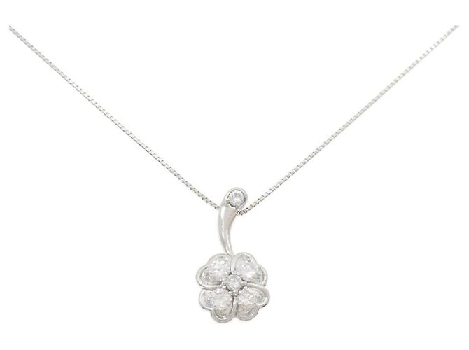 Autre Marque Collana Trifoglio in Platino e Diamanti Argento