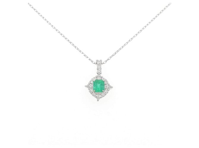 Autre Marque Collana in platino con smeraldi e diamanti Argento