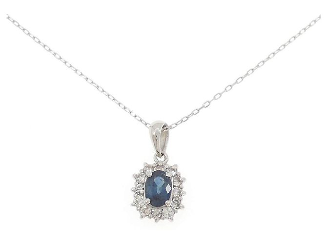 Autre Marque Platin-Saphir-Diamant-Halskette Blau
