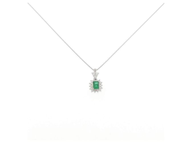 Autre Marque Pt900 Pt850 Smaragd Diamant Halskette Grün