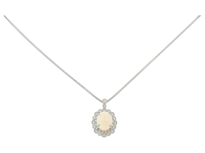 Autre Marque Pt900 Pt850 Opal Diamant Halskette Mehrfarben