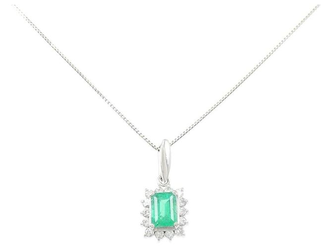 Autre Marque Collana in Smeraldo e Diamanti Pt900 Pt850 Verde