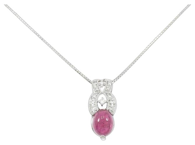 Autre Marque Collana in Pt900 Pt850 Tormalina e Diamanti Argento
