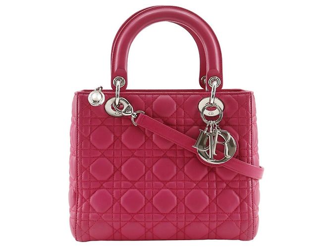 Bolsa 2way Christian Dior Lady Dior em couro Cannage Rosa Fuschia