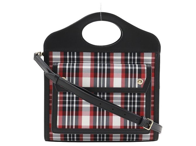 Sac Burberry Mini Pocket Bag en nylon et veau 2 voies Noir Rouge