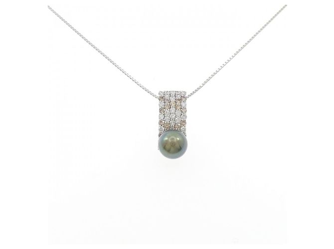 Autre Marque Au750 Halskette mit schwarzer Perle und Diamanten