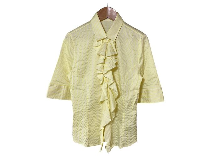 Autre Marque Camisa de manga curta com riscas e folhos NARACAMICIE Branco Amarelo