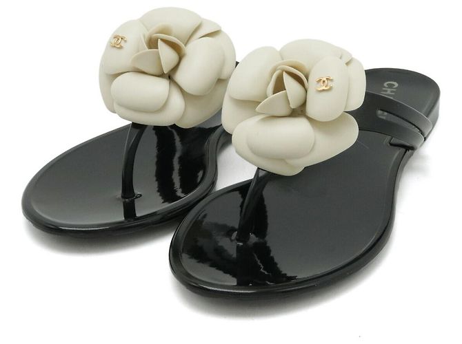 Chanel Camellia Thong Sandals Black