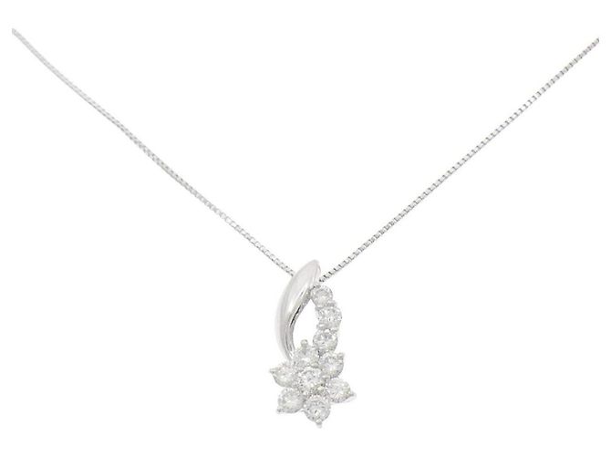 Autre Marque Pt900 Blumen-Diamant-Halskette Silber