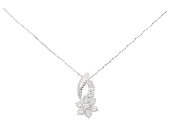 Autre Marque Collier Pt900 Fleur Diamant Argenté