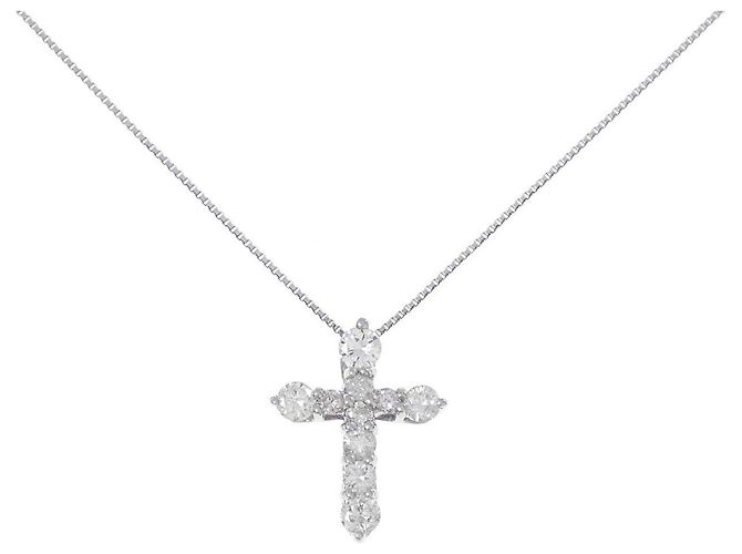Autre Marque Collana a Croce in Platino e Diamanti Argento
