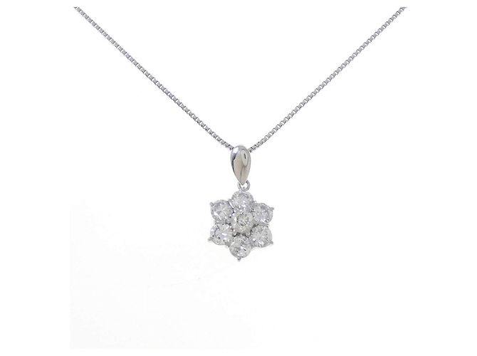 Autre Marque Collana Fiore in Platino e Diamanti Argento
