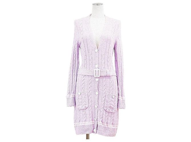 Cardigã de malha Bouclé Chanel Branco Roxo