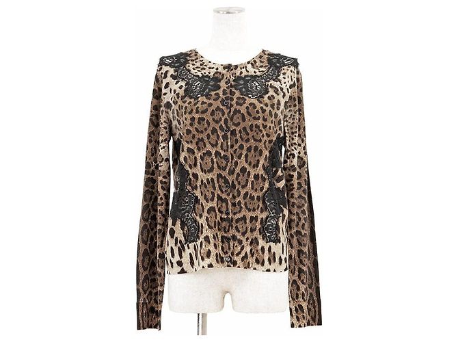 Dolce & Gabbana Cardigã de malha de lã e algodão Dolce&Gabbana Marrom Preto