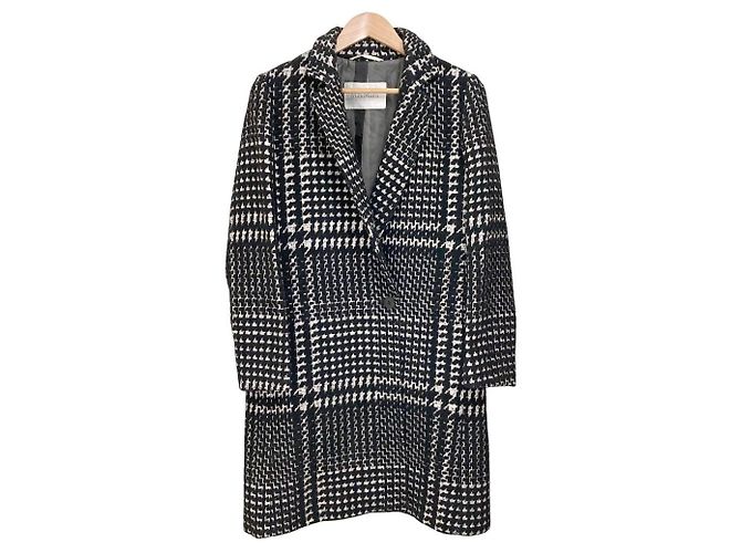 Max Mara Check Tweed Long Chester Coat Black