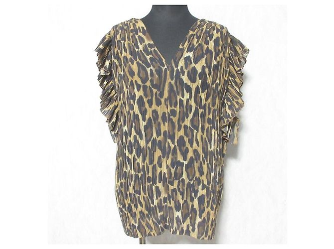Autre Marque Blusa plissada de leopardo MOGA Marrom