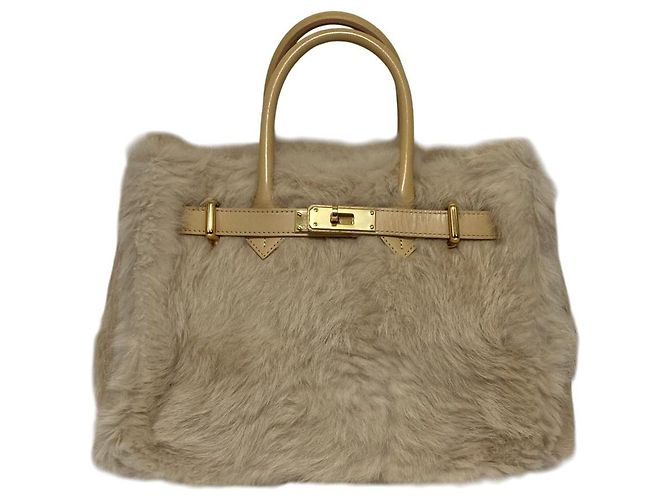 Autre Marque Bolso Tote de piel de conejo KANEKO ISAO Beige