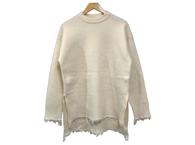 Jil Sander Strickpullover mit Fransen Weiß Roh